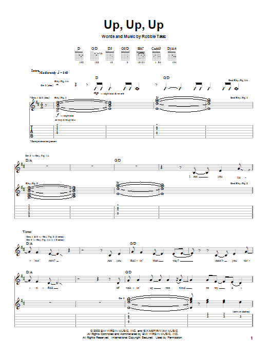 Goo Goo Dolls Up, Up, Up sheet music, chords, lyrics - Printable PDF for Guitar Tab