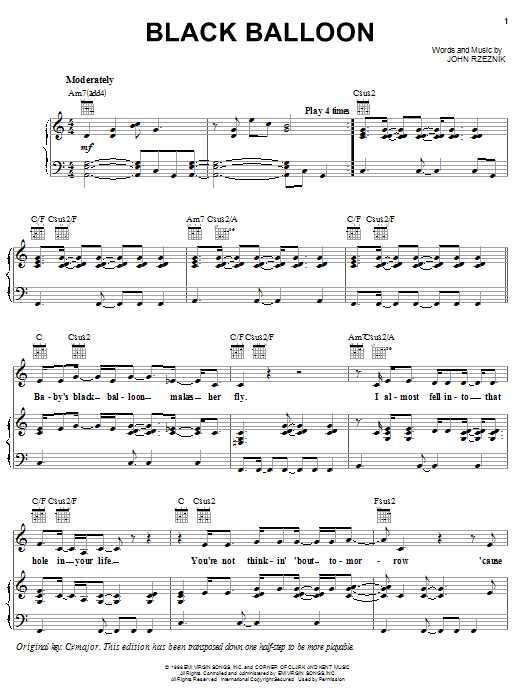 Learn to play Goo Goo Dolls Black Balloon sheet music for Piano, Vocal & Guitar (Right-Hand Melody) in minutes. Goo Goo Dolls Black Balloon sheet music notes and chords