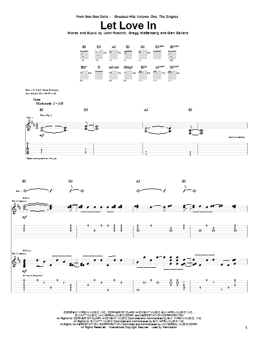 Learn to play Goo Goo Dolls Let Love In sheet music for Guitar Tab in minutes. Goo Goo Dolls Let Love In sheet music preview music notes and score for Guitar Tab including 14 page(s)