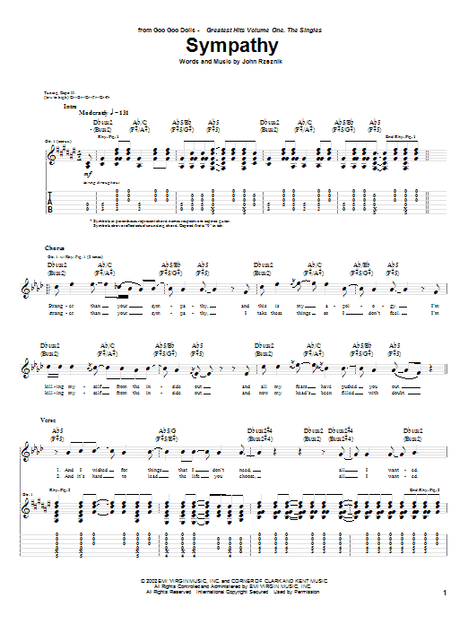 Learn to play Goo Goo Dolls Sympathy sheet music for Guitar Tab in minutes. Goo Goo Dolls Sympathy sheet music notes and chords
