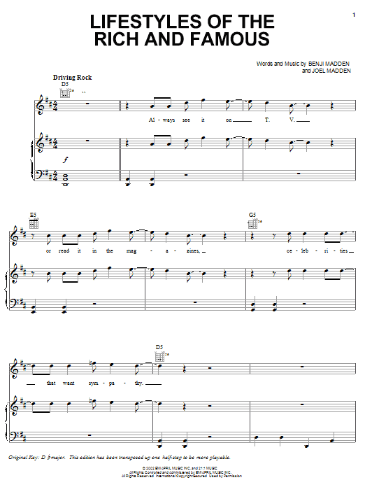 Learn to play Good Charlotte Lifestyles Of The Rich And Famous sheet music for Easy Guitar Tab in minutes. Good Charlotte Lifestyles Of The Rich And Famous sheet music preview music notes and score for Easy Guitar Tab including 5 page(s)