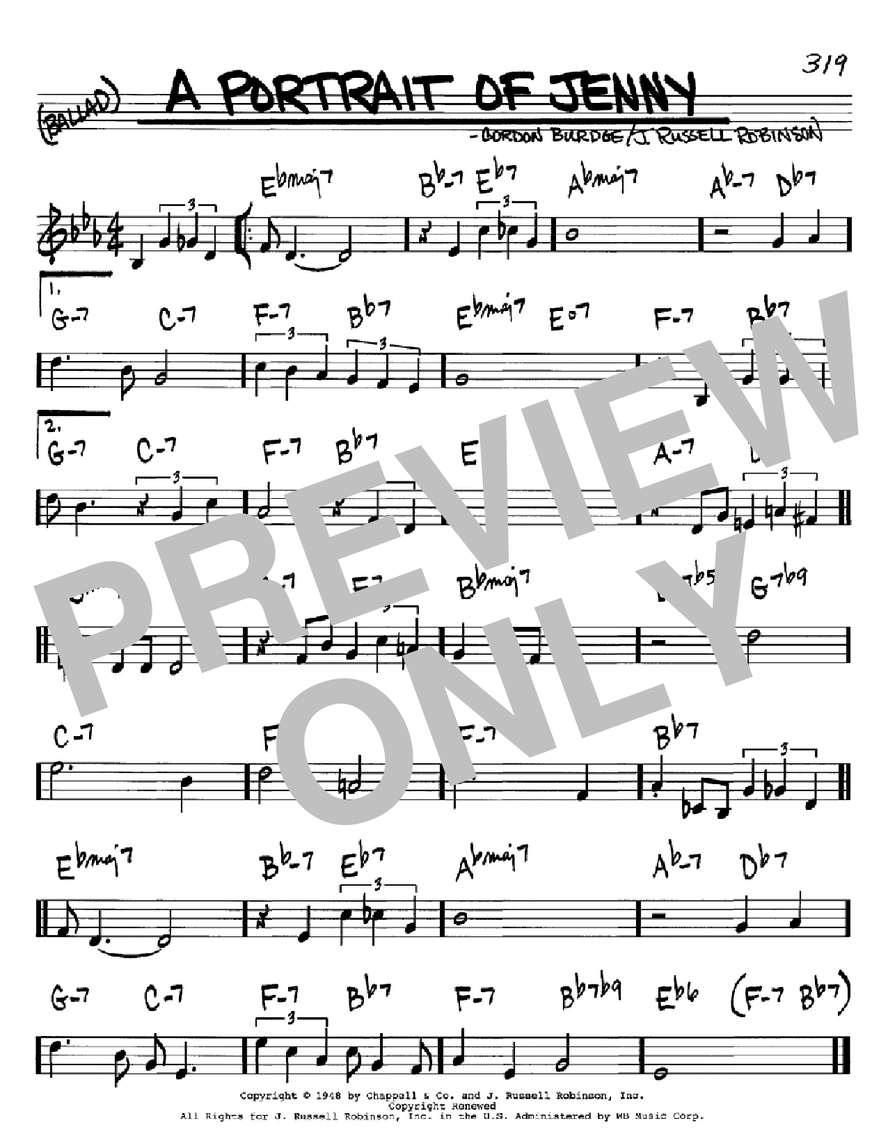 Gordon Burdge A Portrait of Jenny sheet music, chords, lyrics - Printable PDF for Real Book – Melody & Chords