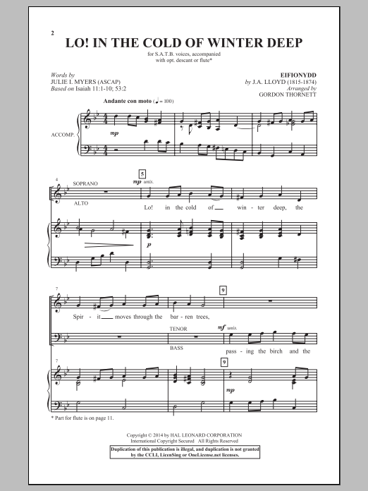 Gordon Thornett Lo! In The Cold Winter Deep sheet music, chords, lyrics - Printable PDF for SATB