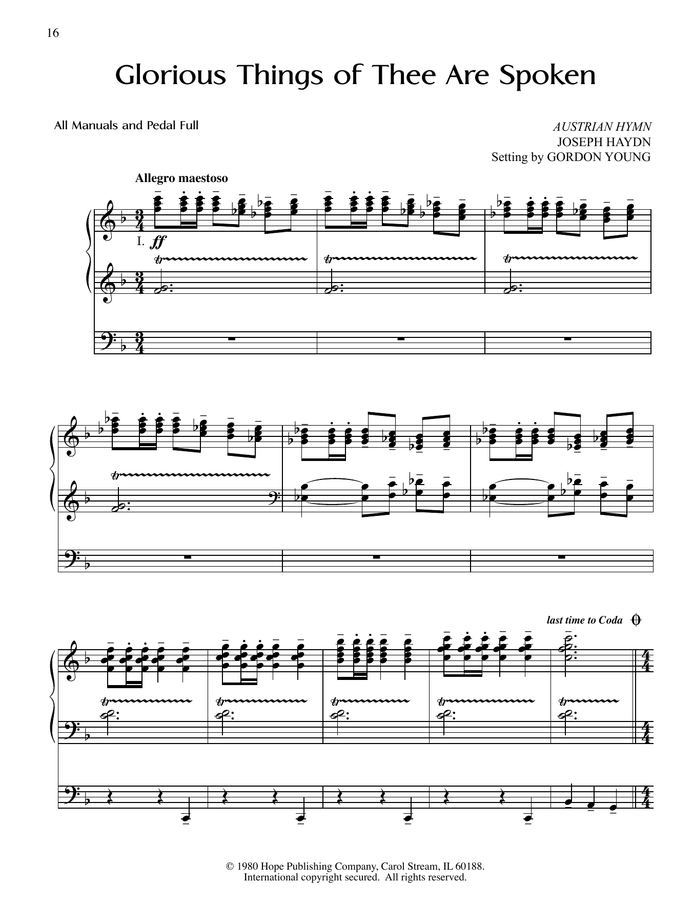 Gordon Young Glorious Things of Thee Are Spoken sheet music, chords, lyrics - Printable PDF for Organ