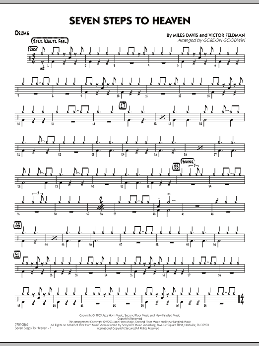 Learn to play Gordon Goodwin Seven Steps To Heaven - Drums sheet music for Jazz Ensemble in minutes. Gordon Goodwin Seven Steps To Heaven - Drums sheet music preview music notes and score for Jazz Ensemble including 3 page(s)