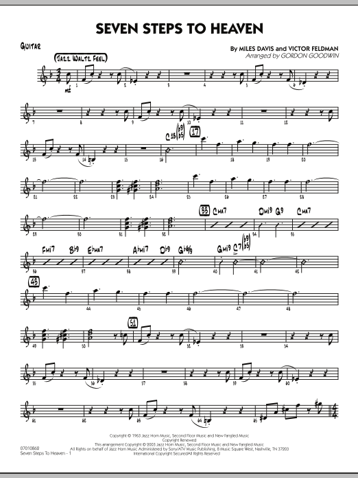 Learn to play Gordon Goodwin Seven Steps To Heaven - Guitar sheet music for Jazz Ensemble in minutes. Gordon Goodwin Seven Steps To Heaven - Guitar sheet music preview music notes and score for Jazz Ensemble including 3 page(s)