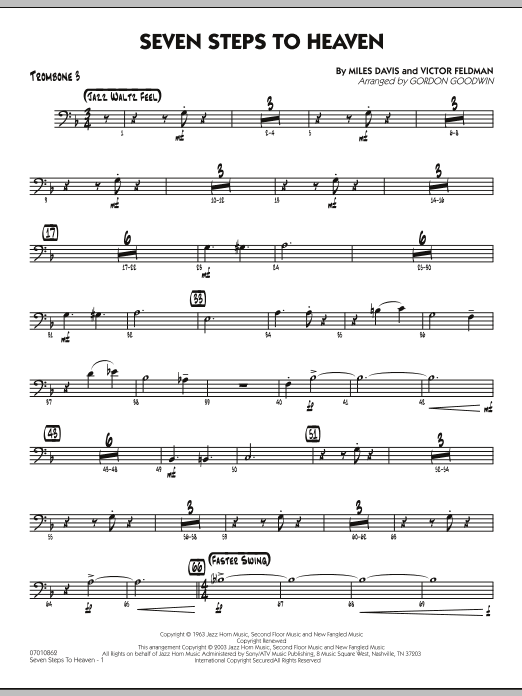 Learn to play Gordon Goodwin Seven Steps To Heaven - Trombone 3 sheet music for Jazz Ensemble in minutes. Gordon Goodwin Seven Steps To Heaven - Trombone 3 sheet music preview music notes and score for Jazz Ensemble including 3 page(s)