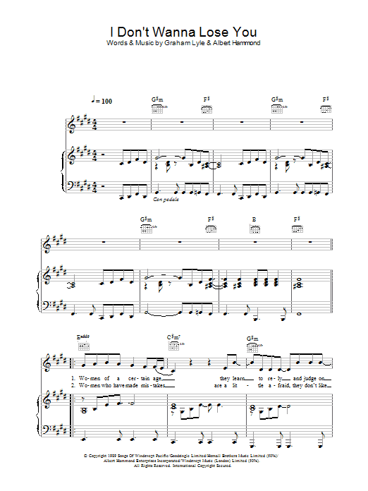 Learn to play Graham Lyle I Don't Wanna Lose You sheet music for Piano, Vocal & Guitar in minutes. Graham Lyle I Don't Wanna Lose You sheet music preview music notes and score for Piano, Vocal & Guitar including 5 page(s)