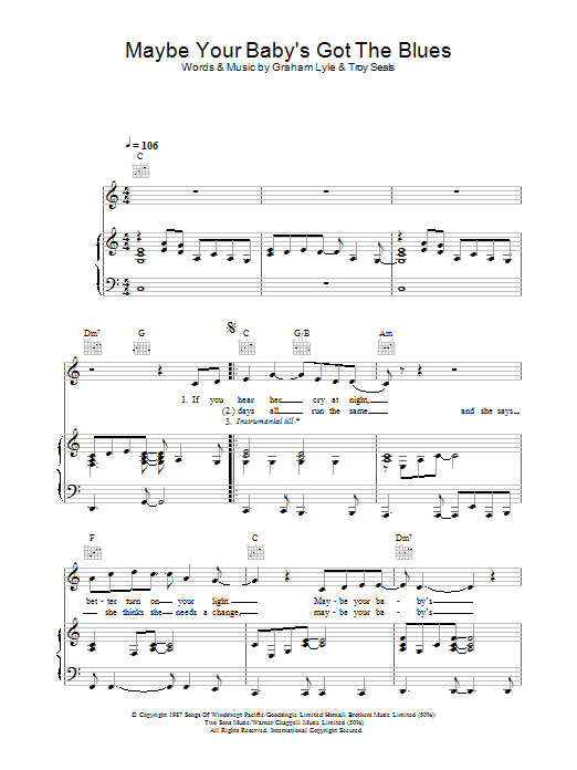 Learn to play Graham Lyle Maybe Your Baby's Got The Blues sheet music for Piano, Vocal & Guitar in minutes. Graham Lyle Maybe Your Baby's Got The Blues sheet music preview music notes and score for Piano, Vocal & Guitar including 4 page(s)