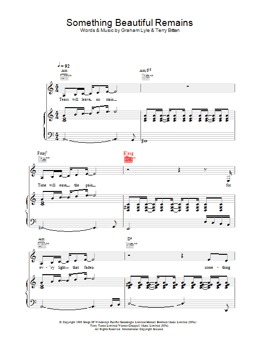 Learn to play Graham Lyle Something Beautiful Remains sheet music for Piano, Vocal & Guitar in minutes. Graham Lyle Something Beautiful Remains sheet music preview music notes and score for Piano, Vocal & Guitar including 6 page(s)