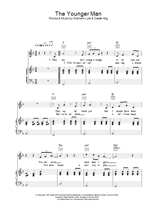 Learn to play Graham Lyle The Younger Man sheet music for Piano, Vocal & Guitar in minutes. Graham Lyle The Younger Man sheet music preview music notes and score for Piano, Vocal & Guitar including 4 page(s)