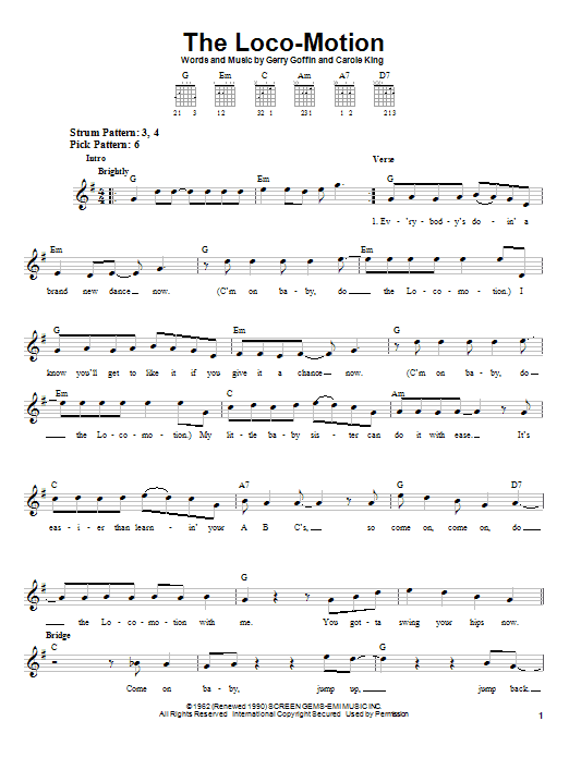 Grand Funk Railroad The Loco-Motion sheet music preview music notes and score for Easy Guitar including 2 page(s)
