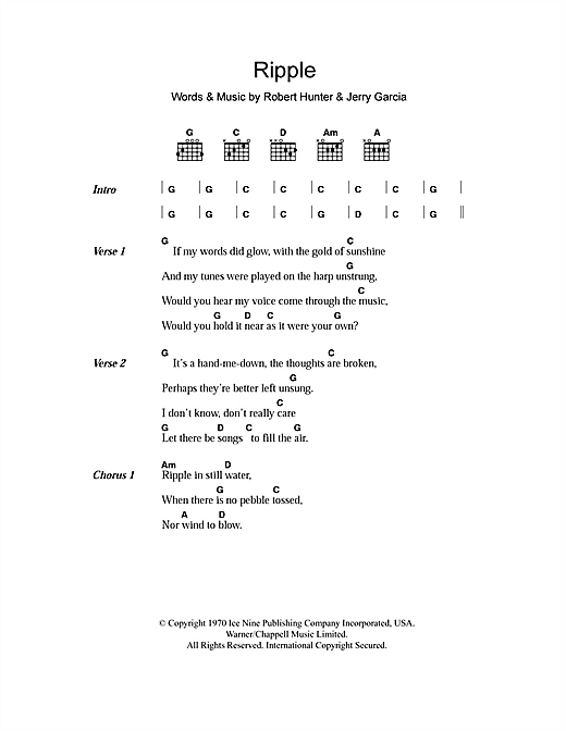 Learn to play Grateful Dead Ripple sheet music for Lyrics & Chords in minutes. Grateful Dead Ripple sheet music notes and chords