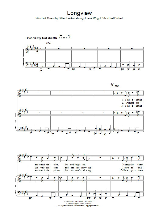 Learn to play Green Day Longview sheet music for Piano, Vocal & Guitar (Right-Hand Melody) in minutes. Green Day Longview sheet music preview music notes and score for Piano, Vocal & Guitar (Right-Hand Melody) including 5 page(s)