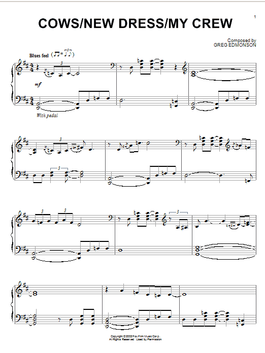 Greg Edmonson Cows/New Dress/My Crew sheet music, chords, lyrics - Printable PDF for Piano