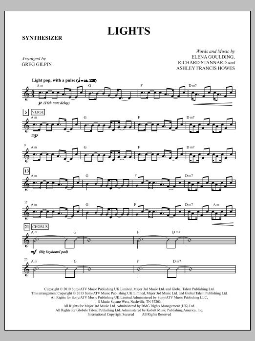 Learn to play Greg Gilpin Lights - Synthesizer sheet music for Choir Instrumental Pak in minutes. Greg Gilpin Lights - Synthesizer sheet music notes and chords