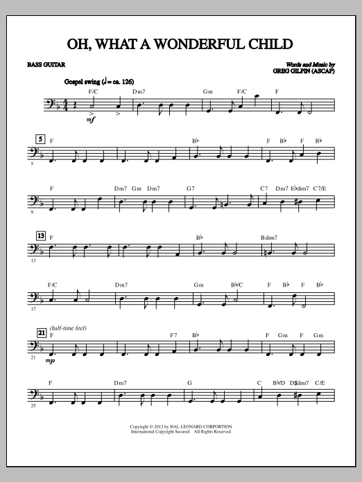 Learn to play Greg Gilpin Oh, What a Wonderful Child - Bass sheet music for Choir Instrumental Pak in minutes. Greg Gilpin Oh, What a Wonderful Child - Bass sheet music notes and chords
