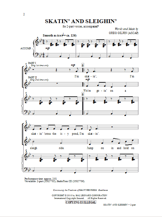 Greg Gilpin Skatin' And Sleighin' sheet music preview music notes and score for 2-Part Choir including 6 page(s)