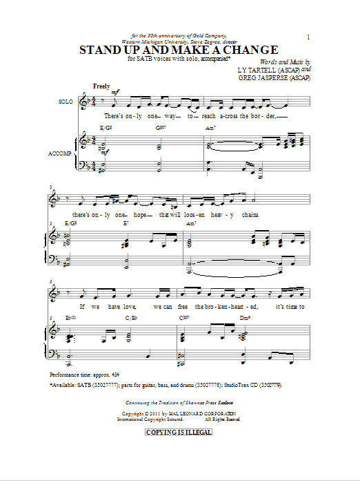 Greg Jasperse Stand Up And Make A Change sheet music preview music notes and score for SATB including 15 page(s)