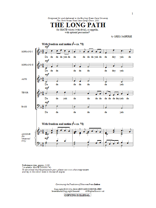 Learn to play Greg Jasperse The Long Path sheet music for SATB in minutes. Greg Jasperse The Long Path sheet music preview music notes and score for SATB including 14 page(s)