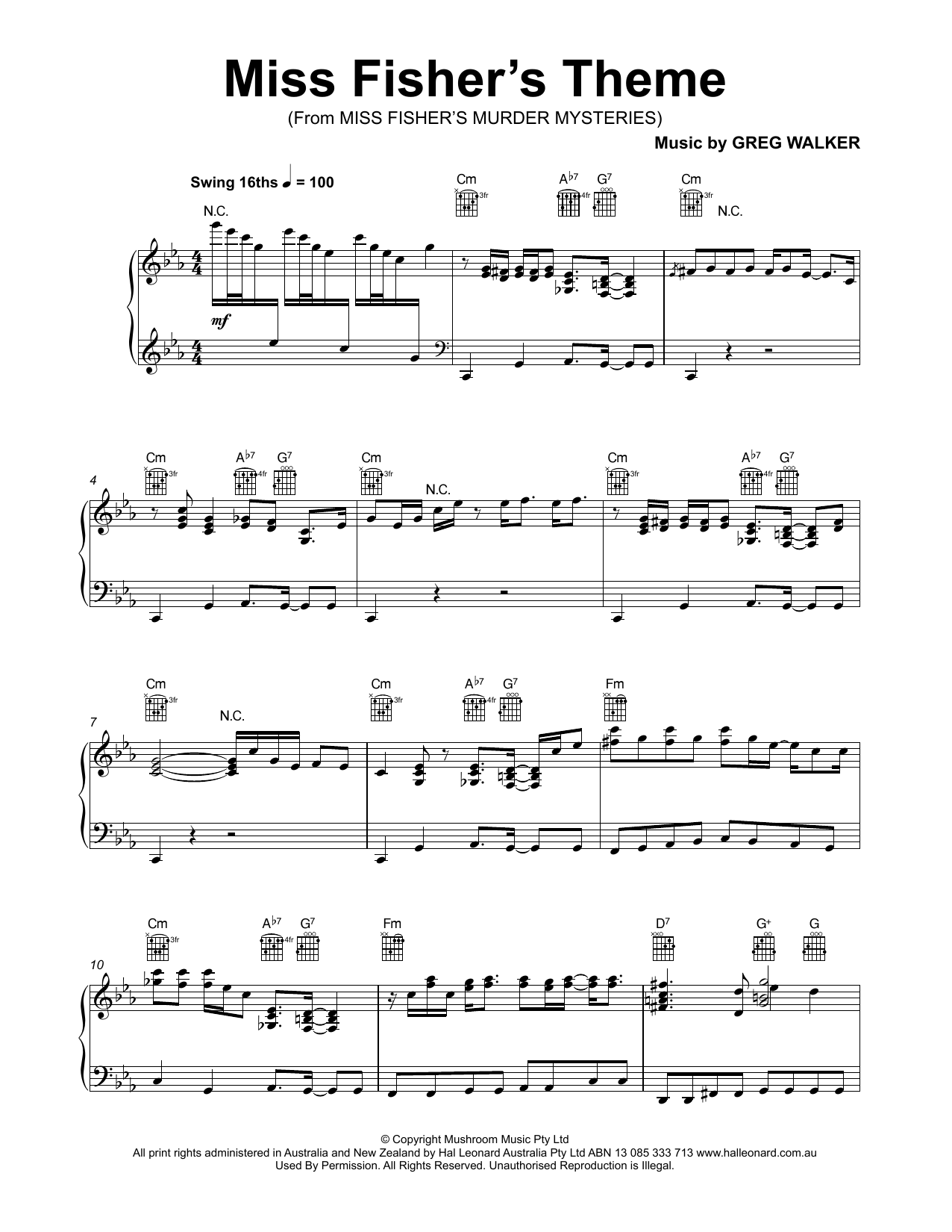 Learn to play Greg Walker Miss Fisher's Theme sheet music for Piano in minutes. Greg Walker Miss Fisher's Theme sheet music notes and chords