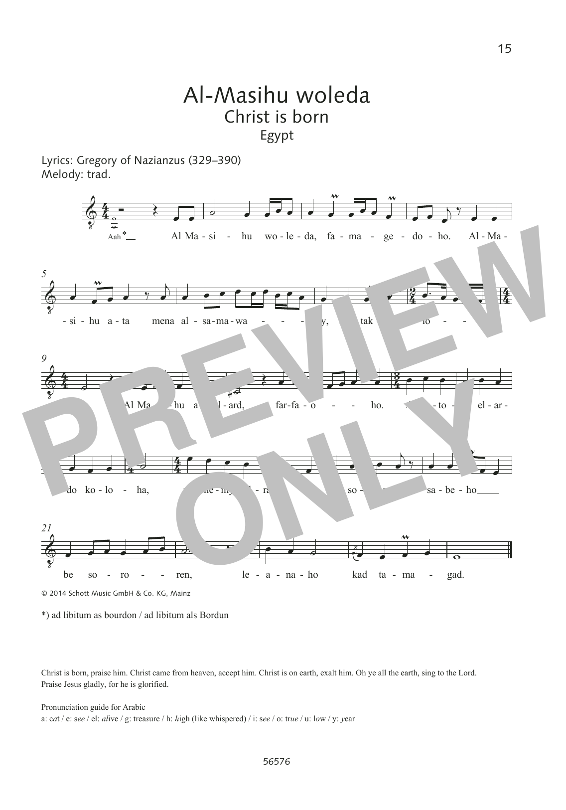 Learn to play Gregory of Nazianzus Al-Masihu woleda sheet music for Choir in minutes. Gregory of Nazianzus Al-Masihu woleda sheet music preview music notes and score for Choir including 1 page(s)