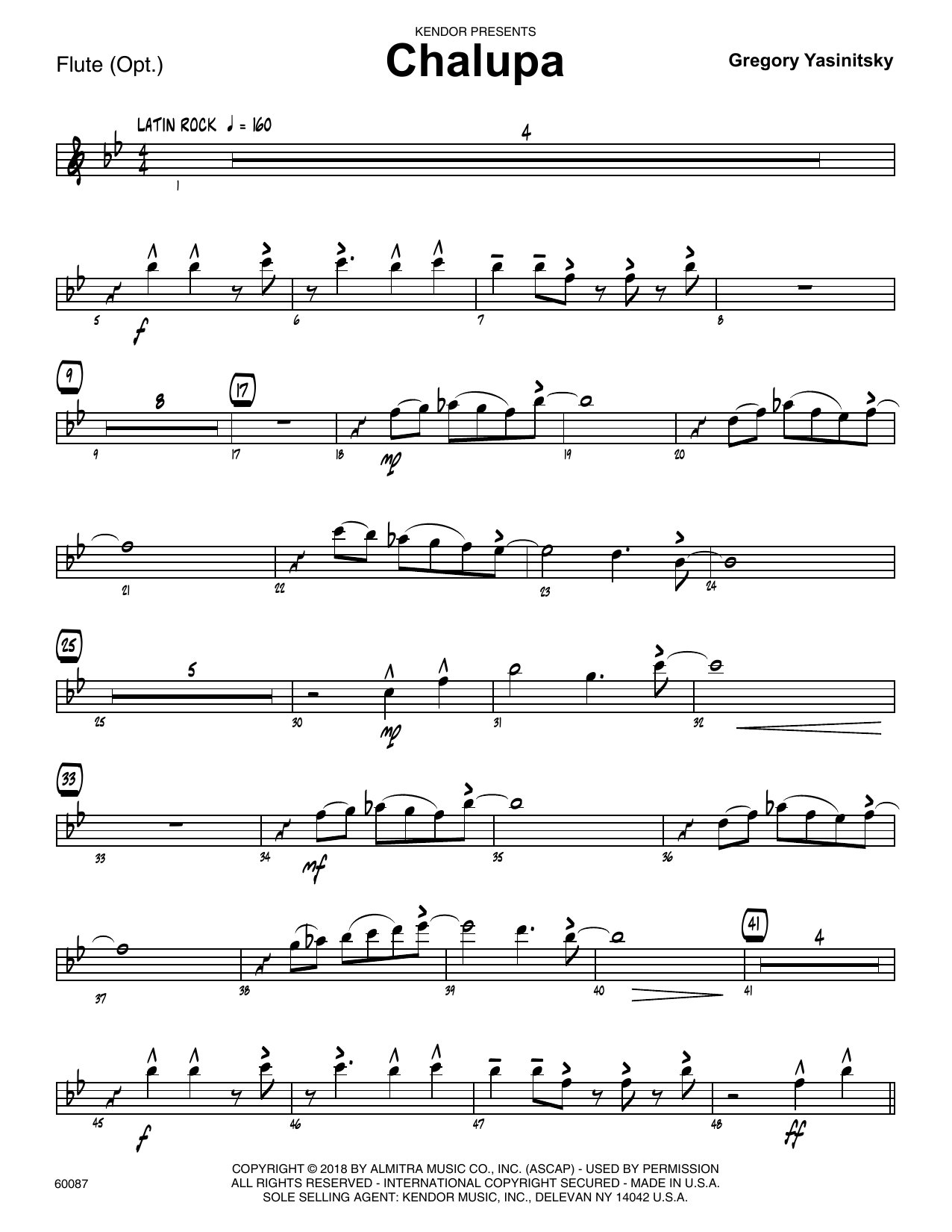 Learn to play Gregory Yasinitsky Chalupa - Flute sheet music for Jazz Ensemble in minutes. Gregory Yasinitsky Chalupa - Flute sheet music preview music notes and score for Jazz Ensemble including 3 page(s)
