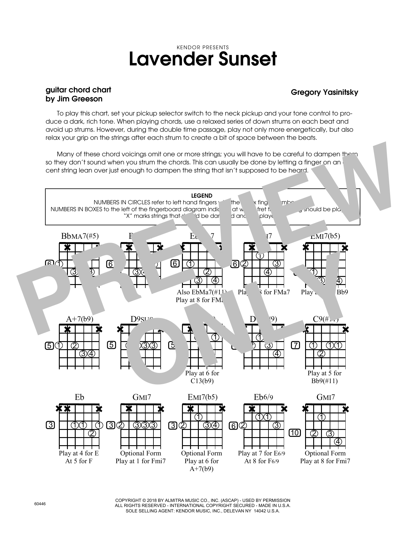 Learn to play Gregory Yasinitsky Lavender Sunset - Guitar Chord Chart sheet music for Jazz Ensemble in minutes. Gregory Yasinitsky Lavender Sunset - Guitar Chord Chart sheet music preview music notes and score for Jazz Ensemble including 1 page(s)