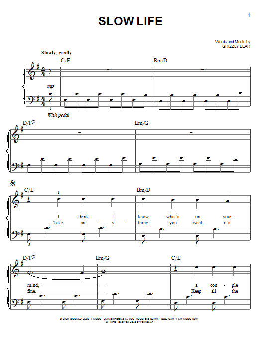 Learn to play Grizzly Bear Slow Life sheet music for Easy Piano in minutes. Grizzly Bear Slow Life sheet music preview music notes and score for Easy Piano including 4 page(s)