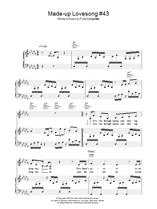 Learn to play Guillemots Made Up Love Song #43 sheet music for Piano, Vocal & Guitar in minutes. Guillemots Made Up Love Song #43 sheet music preview music notes and score for Piano, Vocal & Guitar including 6 page(s)