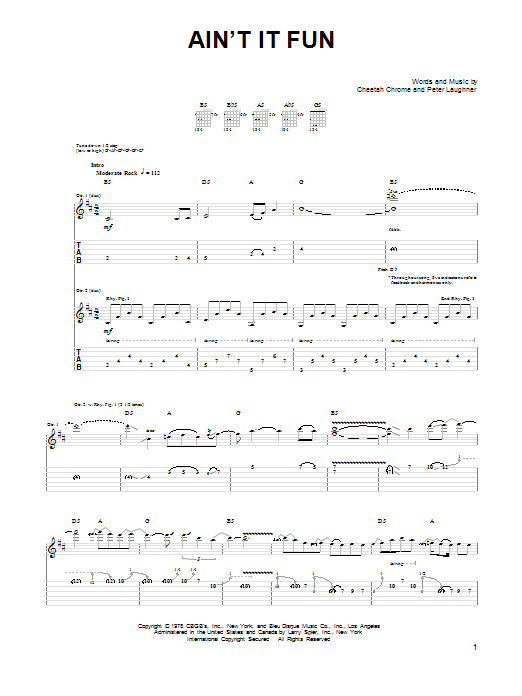 Learn to play Guns N' Roses Ain't It Fun sheet music for Guitar Tab in minutes. Guns N' Roses Ain't It Fun sheet music notes and chords