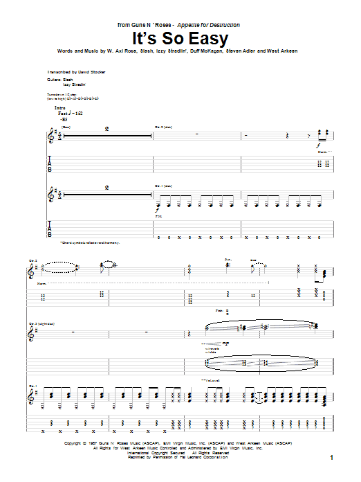Learn to play Guns N' Roses It's So Easy sheet music for Guitar Tab in minutes. Guns N' Roses It's So Easy sheet music preview music notes and score for Guitar Tab including 10 page(s)