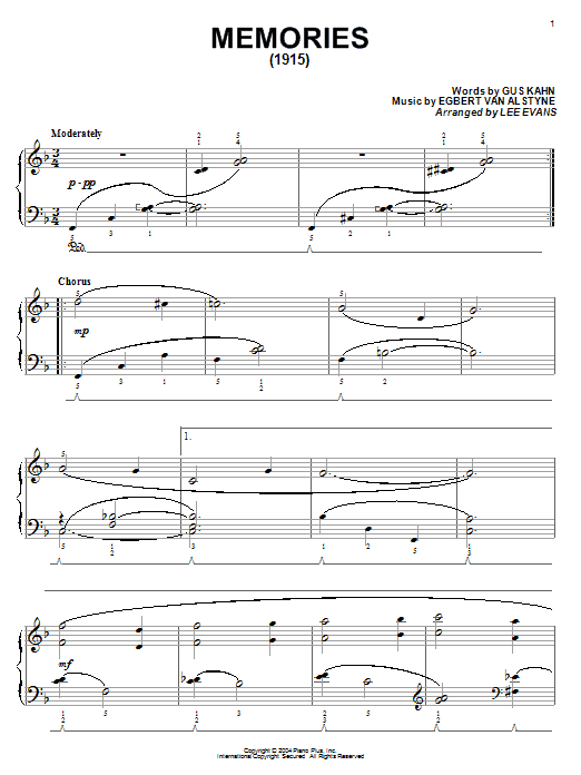 Learn to play Gus Kahn Memories sheet music for Piano in minutes. Gus Kahn Memories sheet music preview music notes and score for Piano including 3 page(s)