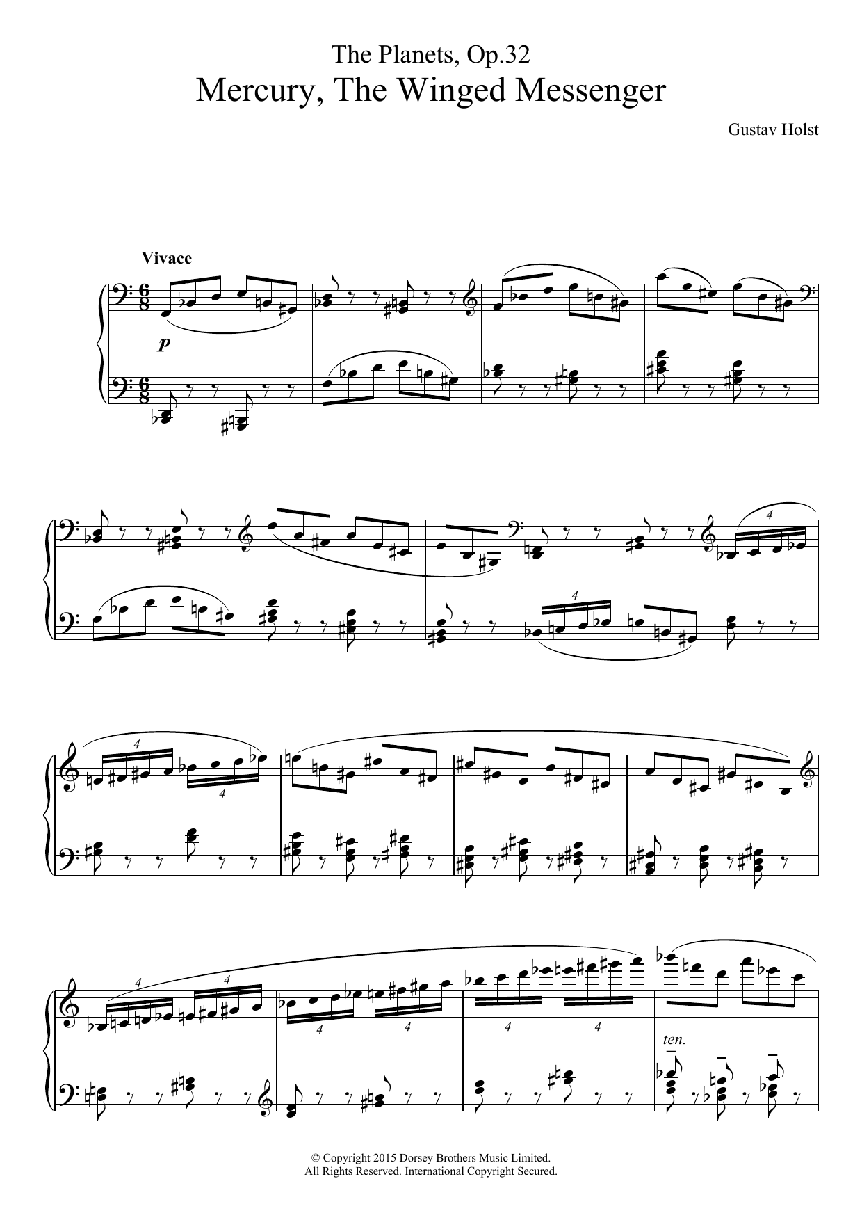 Gustav Holst The Planets, Op. 32 - Mercury, The Winged Messenger sheet music, chords, lyrics - Printable PDF for Piano