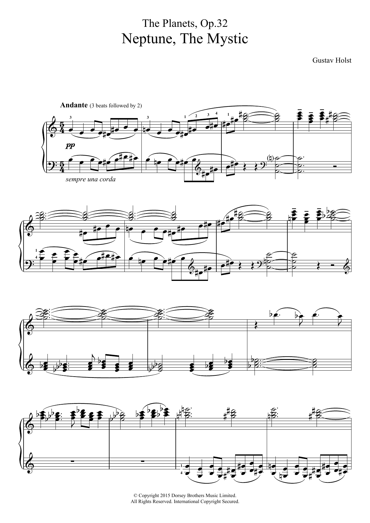 Gustav Holst The Planets, Op. 32 - Neptune, The Mystic sheet music, chords, lyrics - Printable PDF for Piano