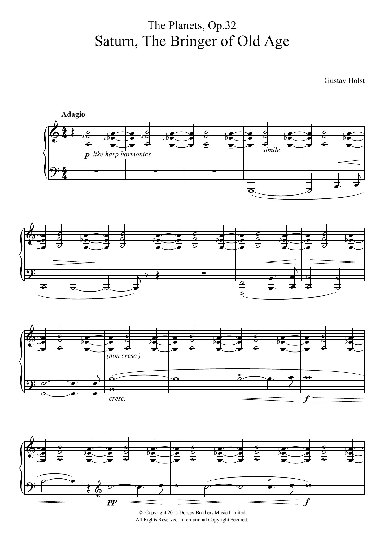 Gustav Holst The Planets, Op. 32 - Saturn, the Bringer of Old Age sheet music, chords, lyrics - Printable PDF for Piano