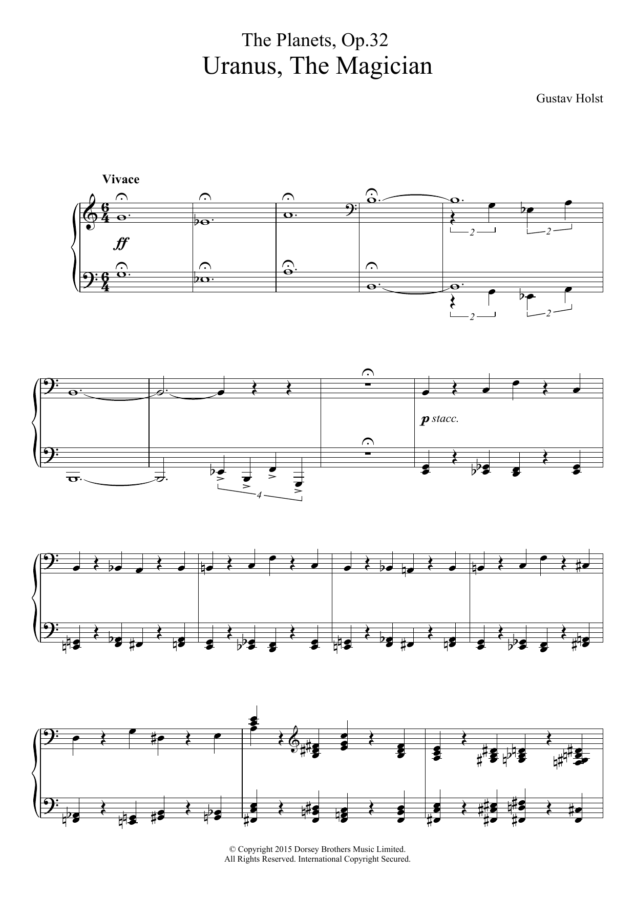 Gustav Holst The Planets, Op. 32 - Uranus, The Magician sheet music, chords, lyrics - Printable PDF for Piano