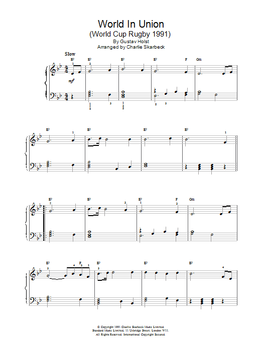 Gustav Holst World In Union sheet music, chords, lyrics - Printable PDF for Piano