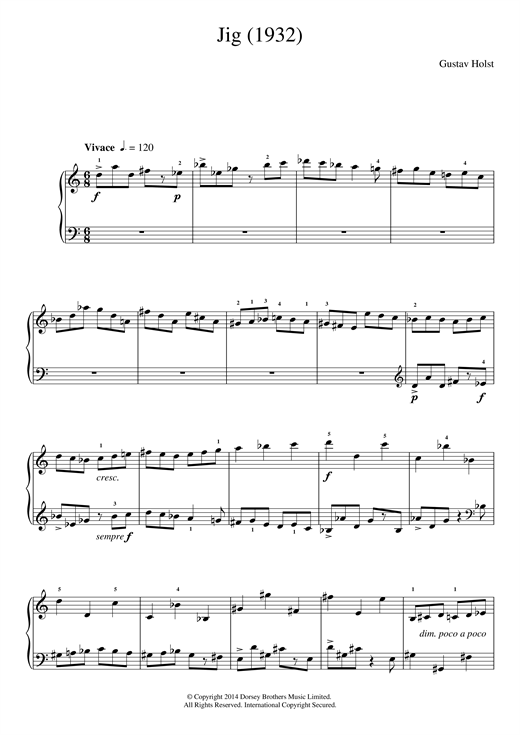 Learn to play Gustav Holst Jig (1932) sheet music for Piano in minutes. Gustav Holst Jig (1932) sheet music notes and chords