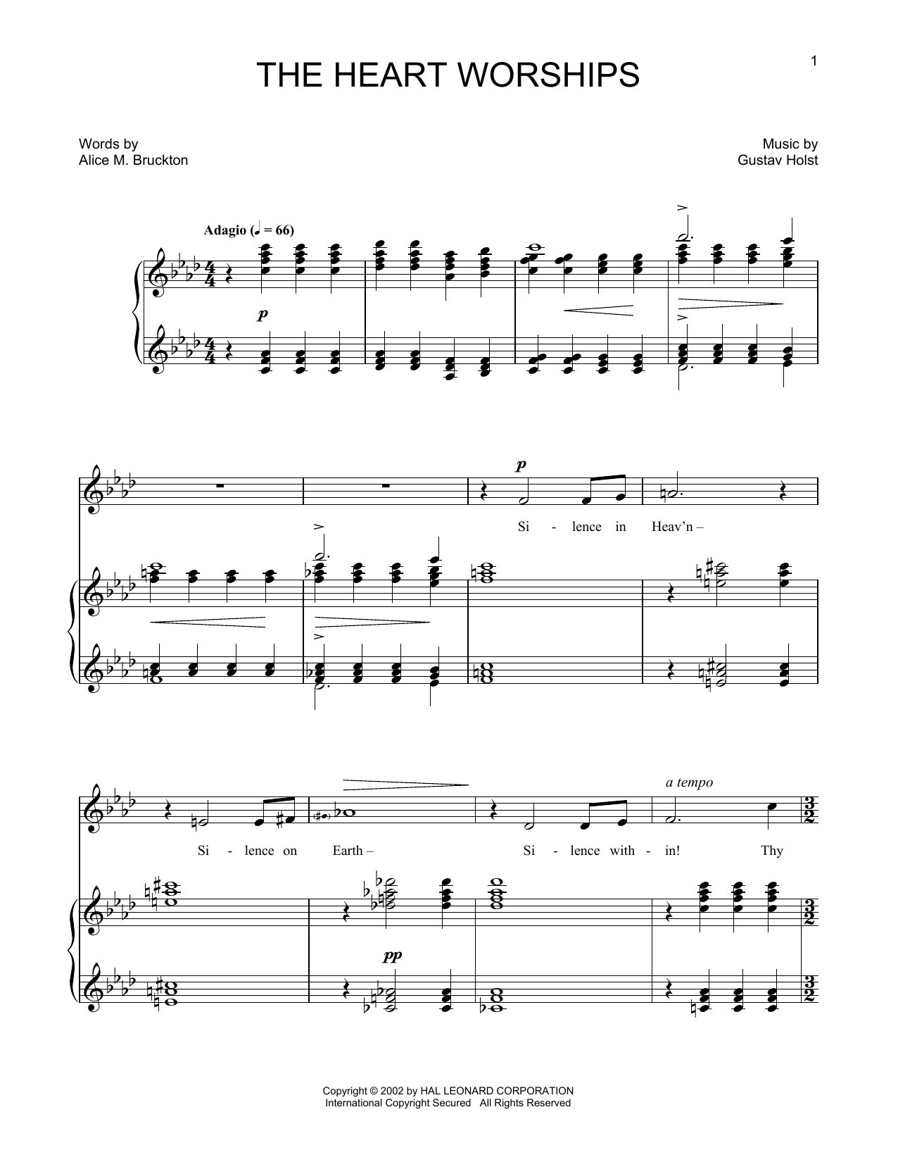Gustav Holst The Heart Worships sheet music preview music notes and score for Piano & Vocal including 3 page(s)