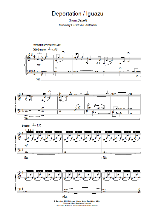 Gustavo Santaolalla Deportation/Iguazu (from Babel) sheet music, chords, lyrics - Printable PDF for Piano