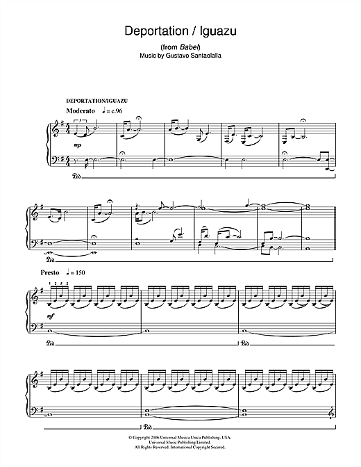 Learn to play Gustavo Santaolalla Deportation/Iguazu (from Babel) sheet music for Piano in minutes. Gustavo Santaolalla Deportation/Iguazu (from Babel) sheet music notes and chords