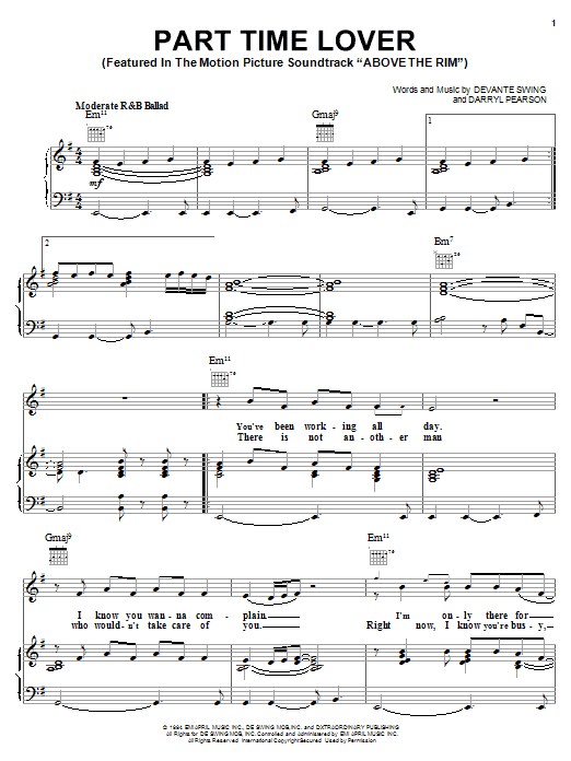 Learn to play H-Town Part Time Lover (from Above The Rim) sheet music for Piano, Vocal & Guitar (Right-Hand Melody) in minutes. H-Town Part Time Lover (from Above The Rim) sheet music notes and chords