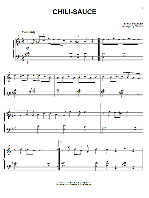 Learn to play H.A. Fischler Chili-Sauce sheet music for Easy Piano in minutes. H.A. Fischler Chili-Sauce sheet music preview music notes and score for Easy Piano including 3 page(s)