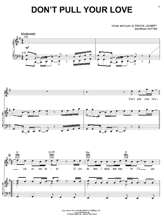 Hamilton, Joe Frank & Reynolds Don't Pull Your Love sheet music, chords, lyrics - Printable PDF for Lead Sheet / Fake Book