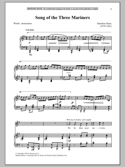 Learn to play Hamilton Harty Song Of The Three Mariners sheet music for Piano & Vocal in minutes. Hamilton Harty Song Of The Three Mariners sheet music notes and chords