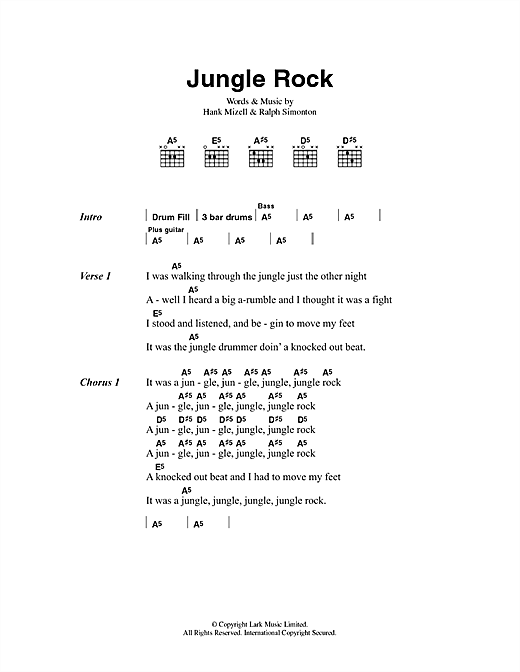 Learn to play Hank Mizell Jungle Rock sheet music for Lyrics & Chords in minutes. Hank Mizell Jungle Rock sheet music preview music notes and score for Lyrics & Chords including 3 page(s)