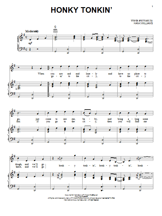 Learn to play Hank Williams Honky Tonkin' sheet music for Easy Guitar Tab in minutes. Hank Williams Honky Tonkin' sheet music preview music notes and score for Easy Guitar Tab including 2 page(s)