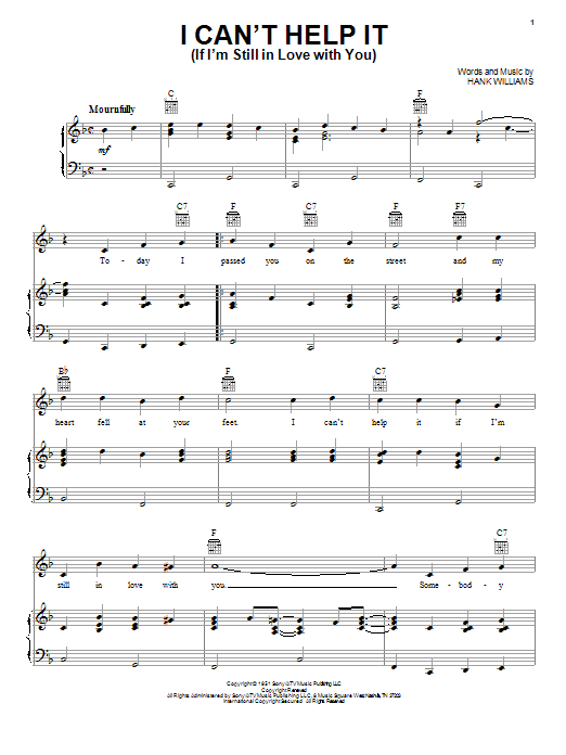 Hank Williams I Can't Help It (If I'm Still In Love With You) sheet music preview music notes and score for Lyrics & Piano Chords including 2 page(s)
