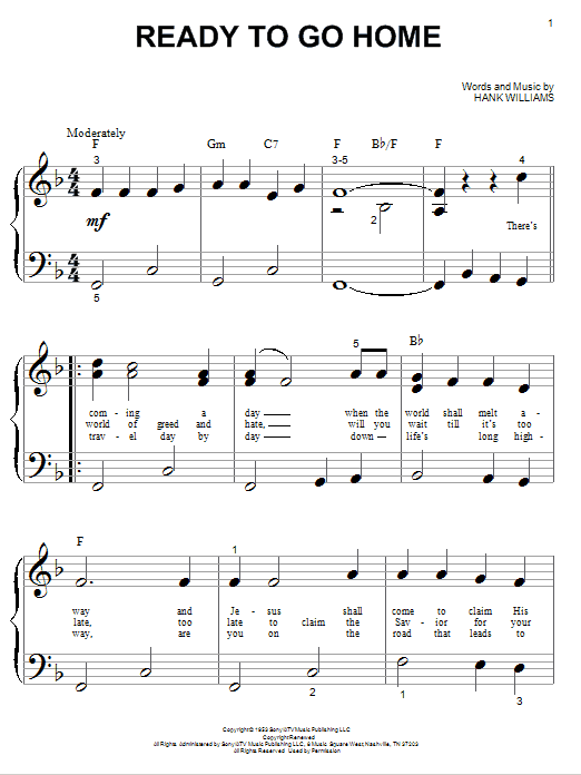 Learn to play Hank Williams Ready To Go Home sheet music for Piano (Big Notes) in minutes. Hank Williams Ready To Go Home sheet music notes and chords